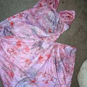 Pink Backless Satin Dress with Floral Print